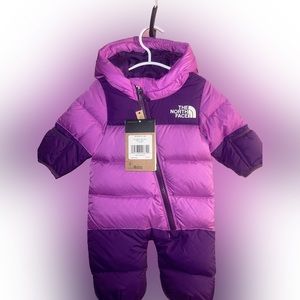 The North Face 2 Tone Purple Nuptse Infant Snowsuit pram . size 0-3 M. NWT